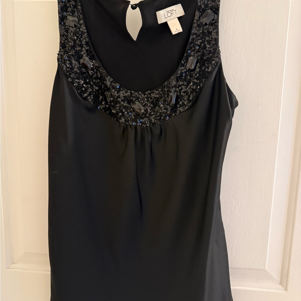 LOFT Black Sleeveless Top with Embellished Neckline